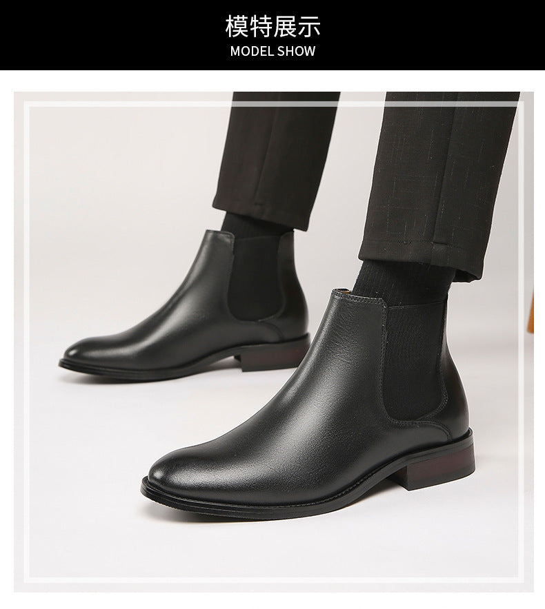 2024 Fall Winter New Top Grain Leather Handmade Shoes Men's Genuine Leather British Chelsea Boots High-top Slip-on HK51