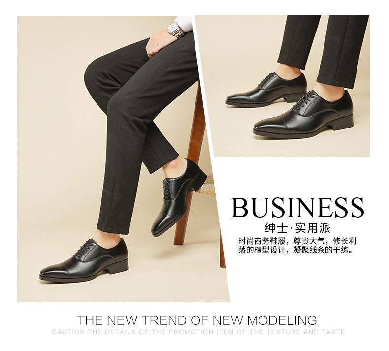 Men's 2024 New British Japanese Style Three-piece Toe Business Formal Laced Gentleman Office Work Derby Shoes HK60