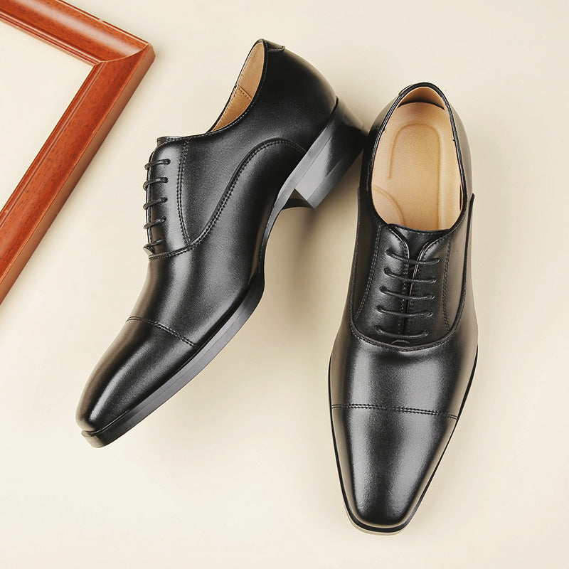 Men's 2024 New British Japanese Style Three-piece Toe Business Formal Laced Gentleman Office Work Derby Shoes HK60