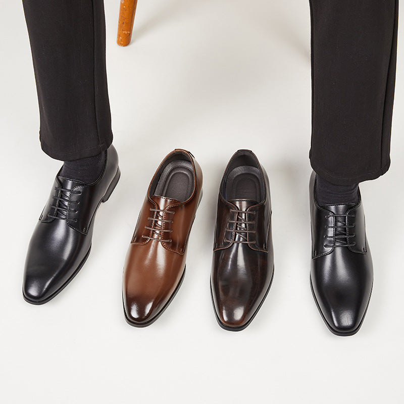 2024 New Men's Genuine Leather Business Formal Shoes Simple Summer Pointed British Style Derby Wedding Shoes for Groom HK42