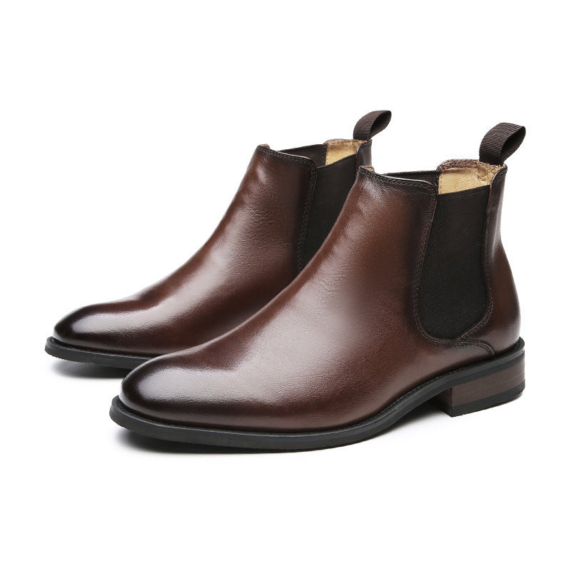 2024 Fall Winter New Top Grain Leather Handmade Shoes Men's Genuine Leather British Chelsea Boots High-top Slip-on HK105