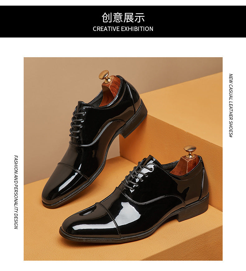 British 2024 New Spring Summer Patent Leather Shiny Men's Shoes Three-piece Toe Business Formal Oxford Youth Wedding HK71