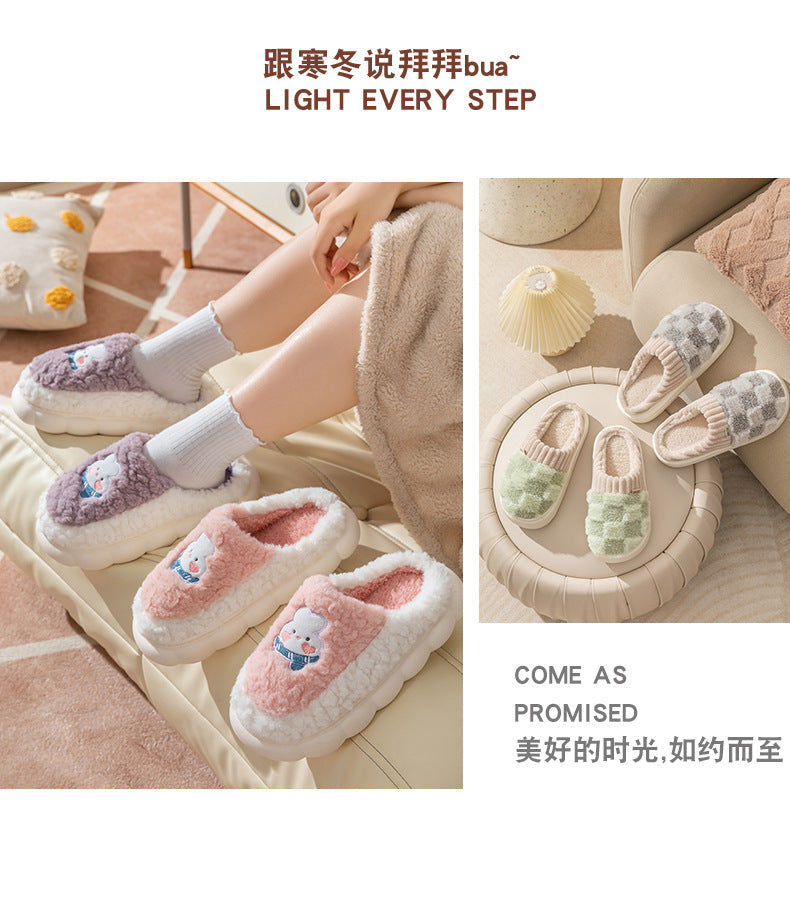 Cotton Slippers for Women Winter Indoor Household Warm Fleece-lined Fur Couple Thick Soles Maternity Autumn Slippers for Men HK24