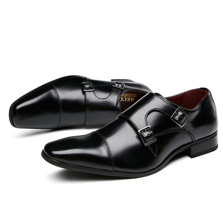 2024 New Japanese Business Formal Shoes Men's Genuine Leather Three-piece Toe Single Shoes Monk Strap Office Wedding Shoes HK103