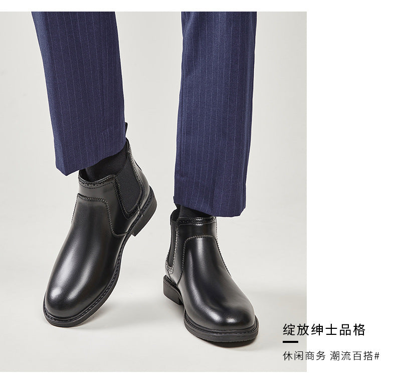 Fall Winter Simple British Style Genuine Leather Business Casual Chelsea Boots Men's High-top Tube Boots Trendy Dr. Martens HK96