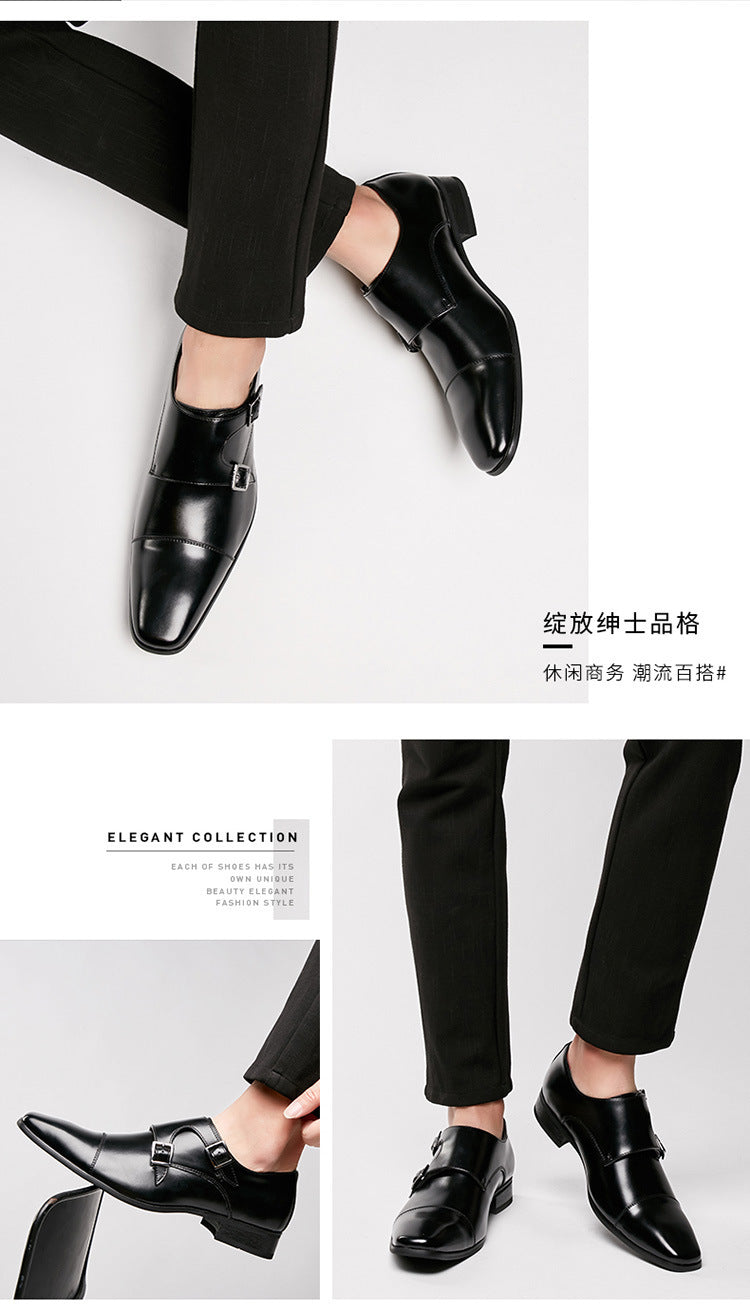 2024 New Japanese Business Formal Shoes Men's Genuine Leather Three-piece Toe Single Shoes Monk Strap Office Wedding Shoes HK77