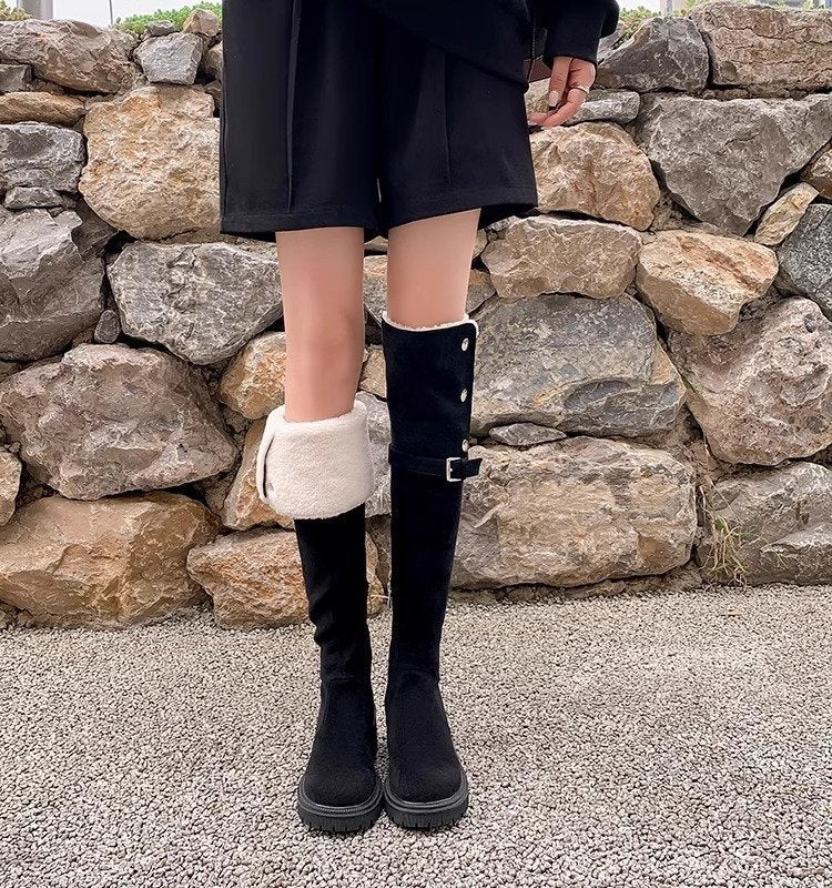 Internet-famous Trendy Women's Over-the-knee 2024 Winter New Lamb Fur Long Tube Boots Slim High Tube Fleece-lined Slim Knight Boots HK34