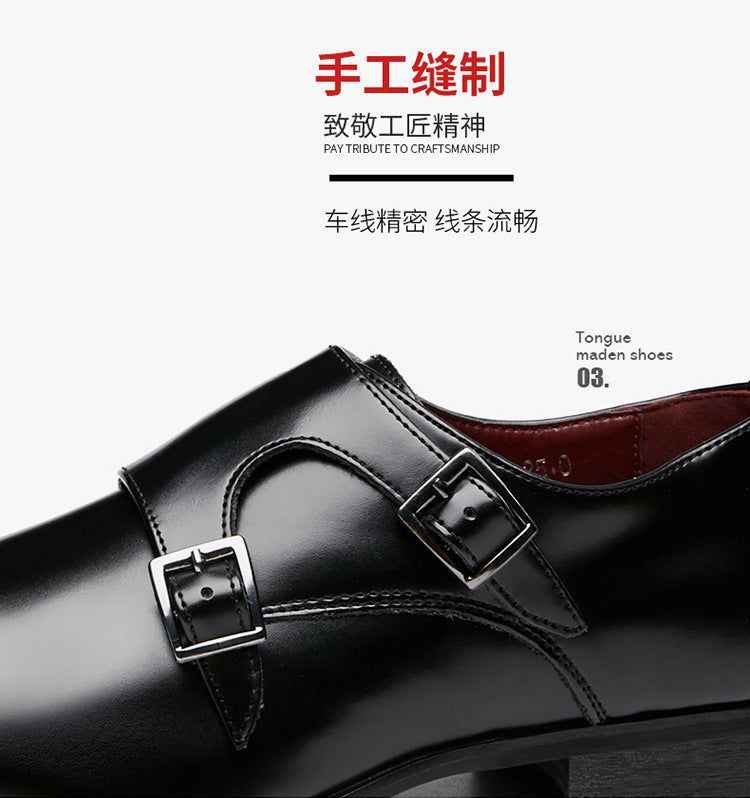 2024 New Japanese Business Formal Shoes Men's Genuine Leather Three-piece Toe Single Shoes Monk Strap Office Wedding Shoes HK77