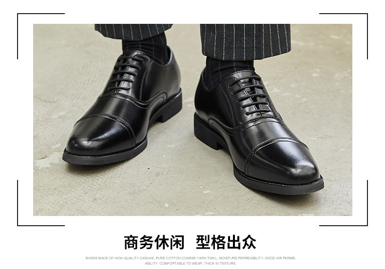 New Three-piece Toe Leather Shoes Men's Genuine Leather Business Formal Oxford Soft Soles Durable British Groom Wedding Shoes Youth HK58