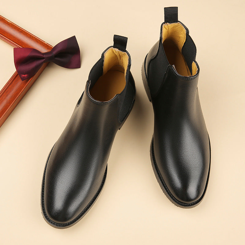2024 Fall Winter New Top Grain Leather Handmade Shoes Men's Genuine Leather British Chelsea Boots High-top Slip-on HK105