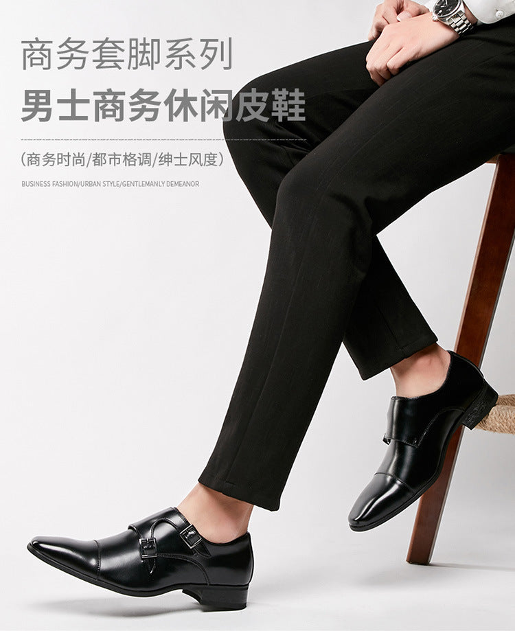 2024 New Japanese Business Formal Shoes Men's Genuine Leather Three-piece Toe Single Shoes Monk Strap Office Wedding Shoes HK103