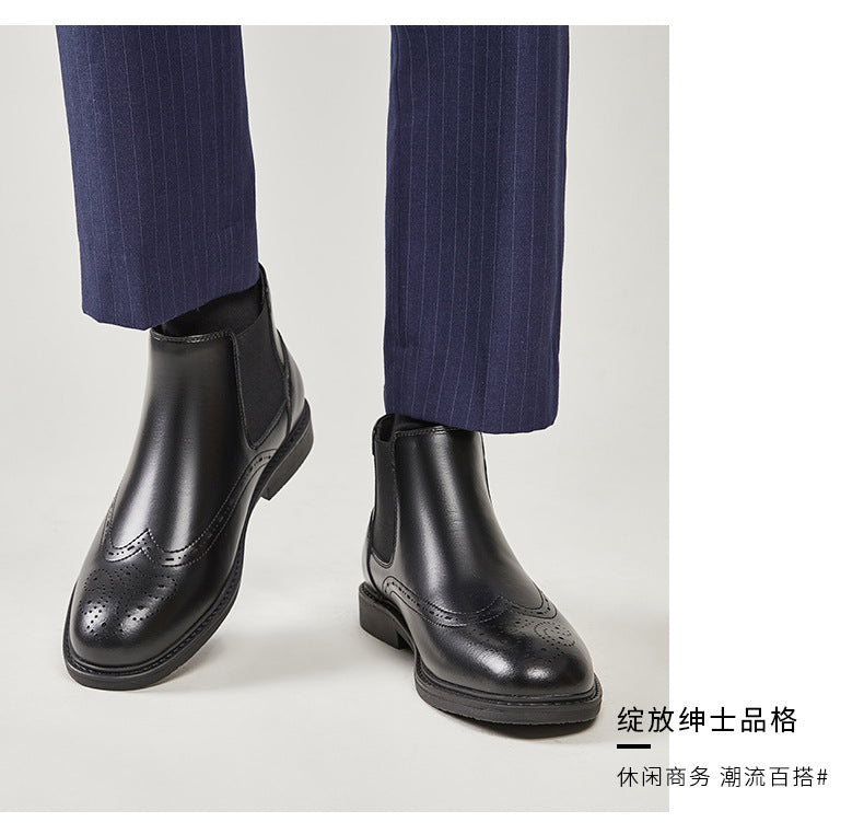 Men's British Style Chelsea Dr.Martens Business High-top Leather Shoes Genuine Leather British Tube Short Boots Casual Spring Autumn HK62