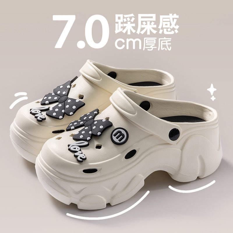 Coal-shaped Crocs for Women 2024 Summer New Cute Platform Thick Soles Soft-feel Height-increasing Anti-slip Toe-covered Slippers HK19
