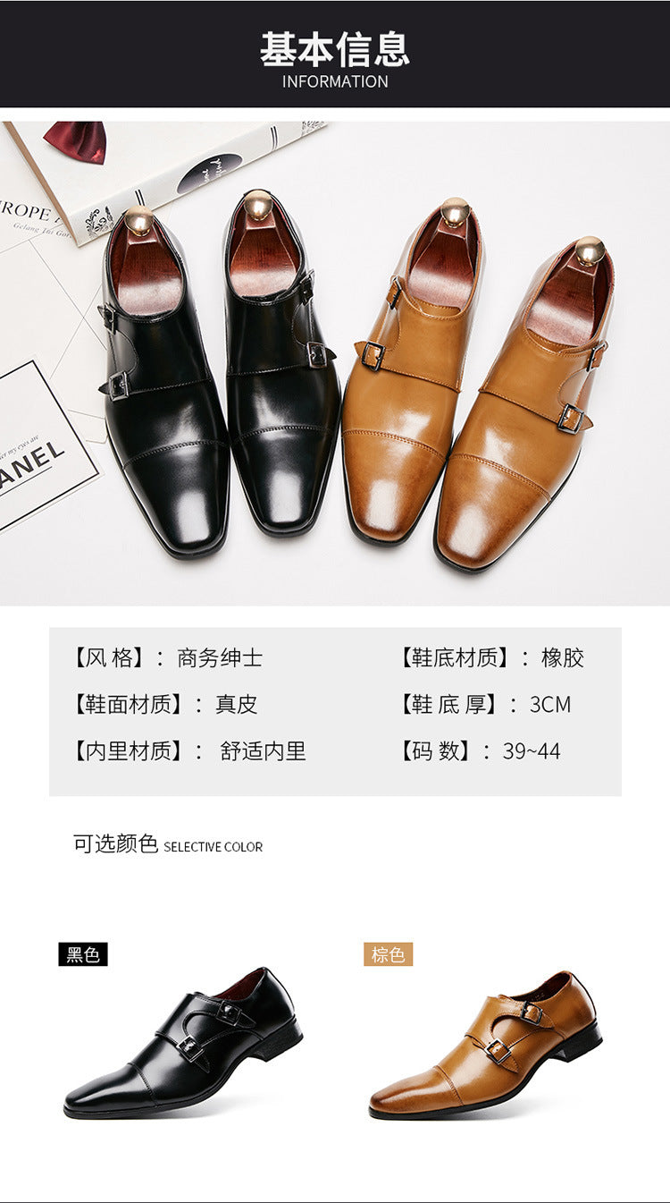 2024 New Japanese Business Formal Shoes Men's Genuine Leather Three-piece Toe Single Shoes Monk Strap Office Wedding Shoes HK77