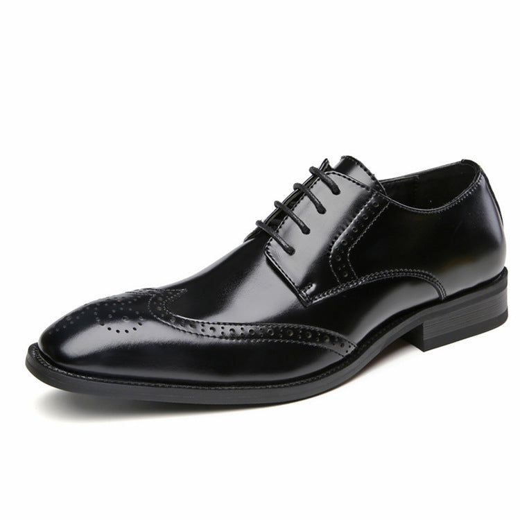 2024 New Carved Brogue British Genuine Leather Business Formal Shoes Men's Laced Derby Pointed Toe Youth HK118