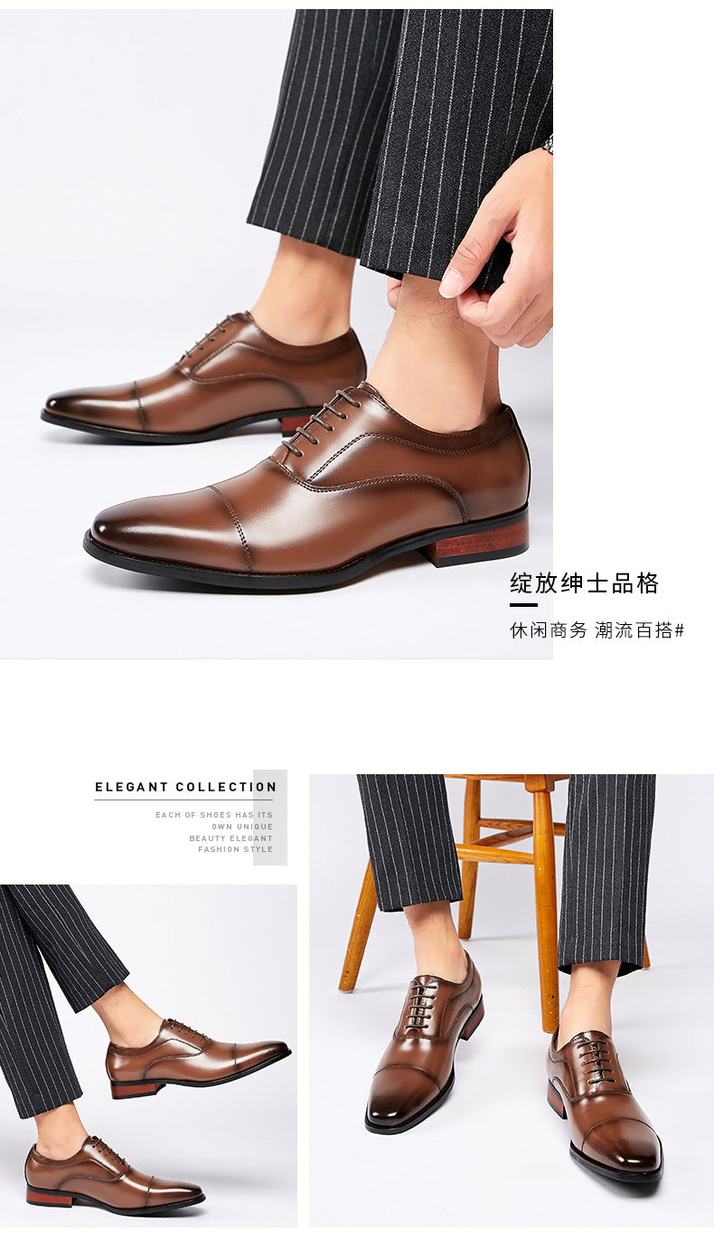 Japanese 2024 New Genuine Leather Business Shoes for Men Three-piece Toe Formal Shoes Pointed Toe Office Wedding Oxford Shoes with Wood HK56