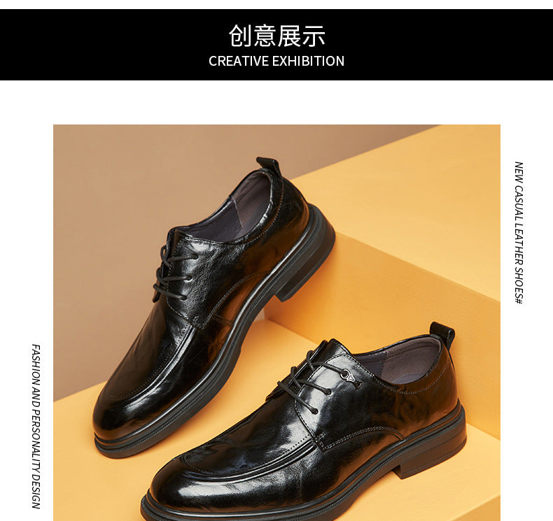 Men's Top Grain Leather Shoes Genuine Leather Breathable Soft Soles British Round Toe Business Formal Soft Upper Casual Wedding Shoes HK97