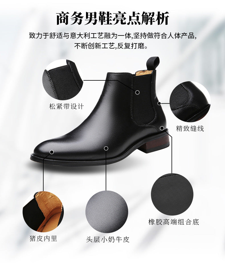2024 Fall Winter New Top Grain Leather Handmade Shoes Men's Genuine Leather British Chelsea Boots High-top Slip-on HK105