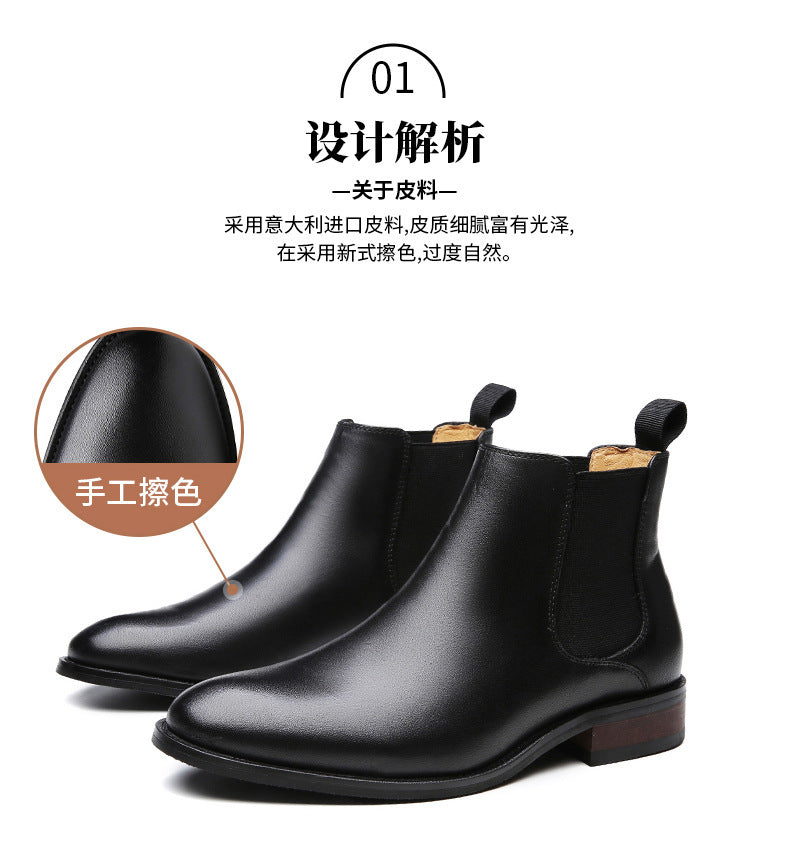 2024 Fall Winter New Top Grain Leather Handmade Shoes Men's Genuine Leather British Chelsea Boots High-top Slip-on HK51