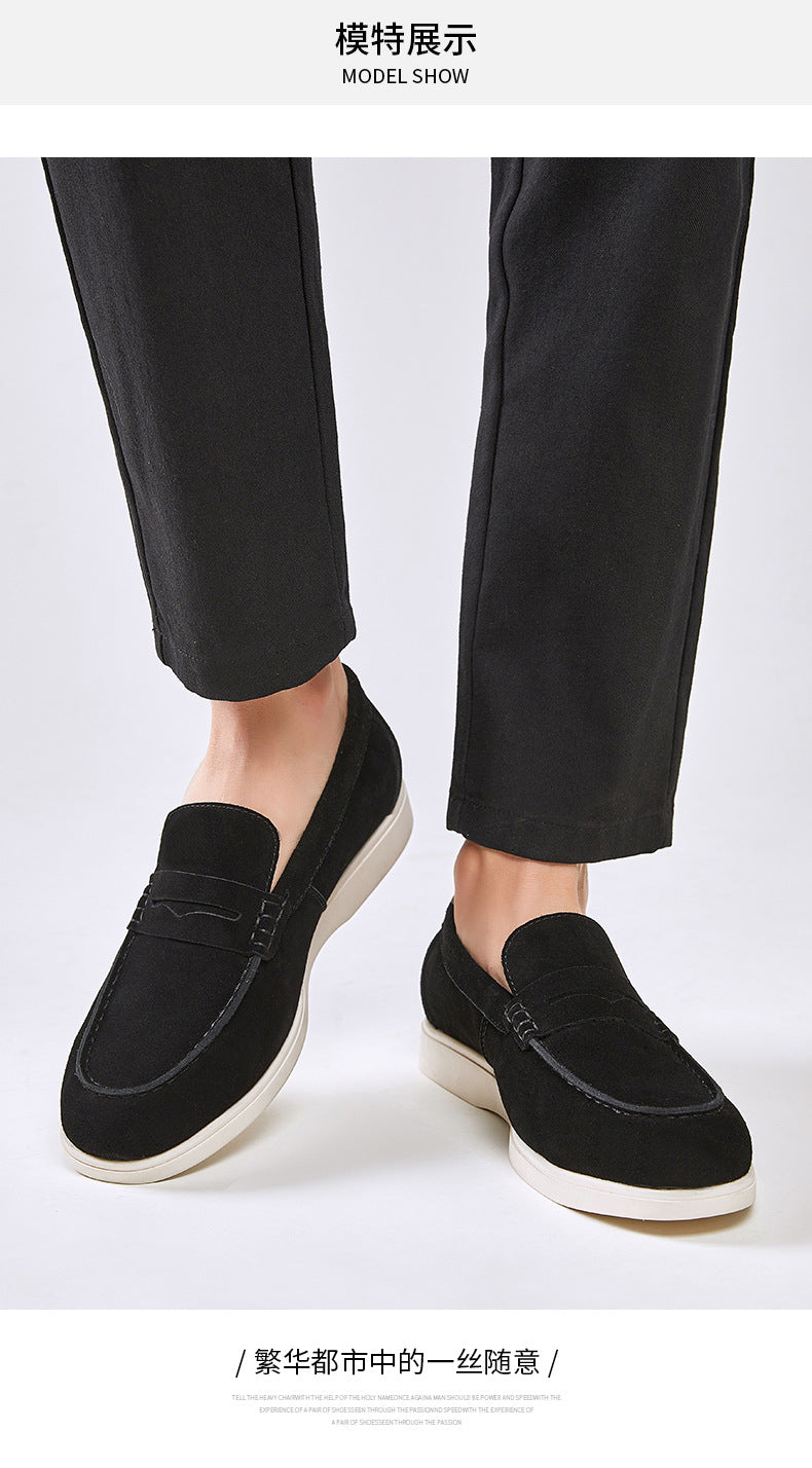 British Style Suede Genuine Leather Scuffed Loafers Men's Slip-on Moccasin Casual Shoes HK53