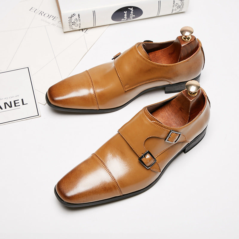 2024 New Japanese Business Formal Shoes Men's Genuine Leather Three-piece Toe Single Shoes Monk Strap Office Wedding Shoes HK77