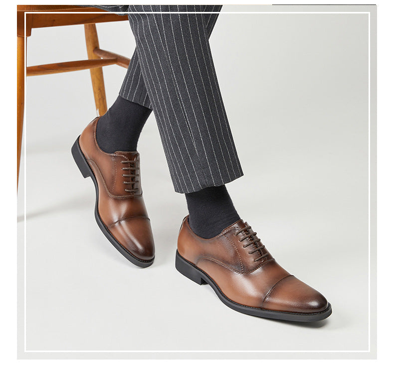 Japanese-style Soft-soled Business Genuine Leather Formal Shoes for Men Pointed-toe Lace-up Wedding Shoes Three-piece Toe Oxford Shoes HK110