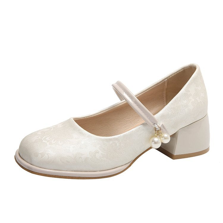 High Heel Single Shoes for Women Medium Chunky Heel Match Cheongsam and Horse-face Skirt Sandals 2024 Summer New Chinese Style Shoes HK31