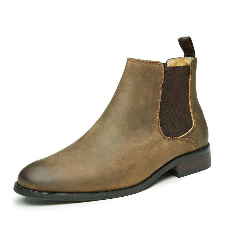 2024 Fall Winter New Top Grain Leather Handmade Shoes Men's Genuine Leather British Chelsea Boots High-top Slip-on HK105
