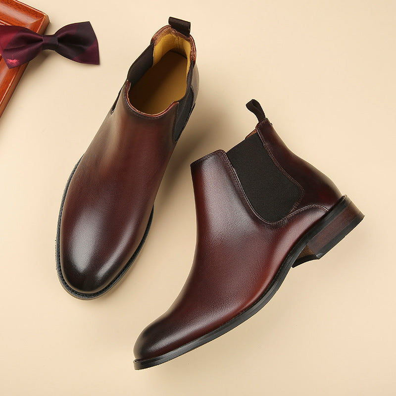 2024 Fall Winter New Top Grain Leather Handmade Shoes Men's Genuine Leather British Chelsea Boots High-top Slip-on HK105