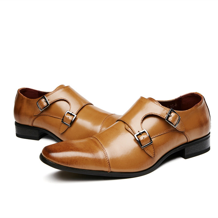 2024 New Japanese Business Formal Shoes Men's Genuine Leather Three-piece Toe Single Shoes Monk Strap Office Wedding Shoes HK103