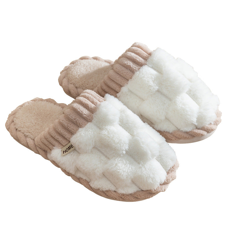 2023 Fall Winter New Women's Indoor Household Couple Anti-slip Warm Fleece Fur Slippers for Men HK22