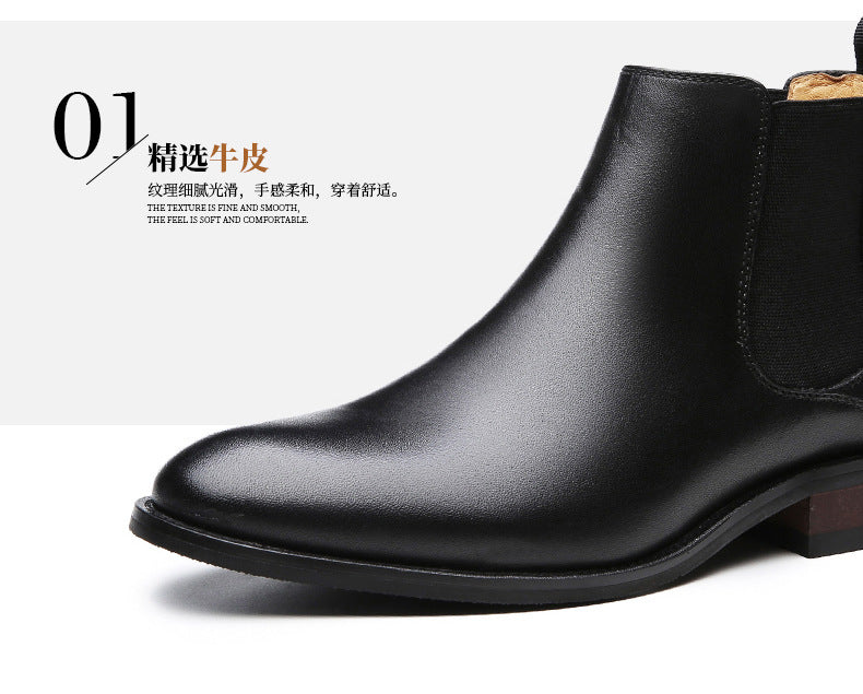 2024 Fall Winter New Top Grain Leather Handmade Shoes Men's Genuine Leather British Chelsea Boots High-top Slip-on HK51