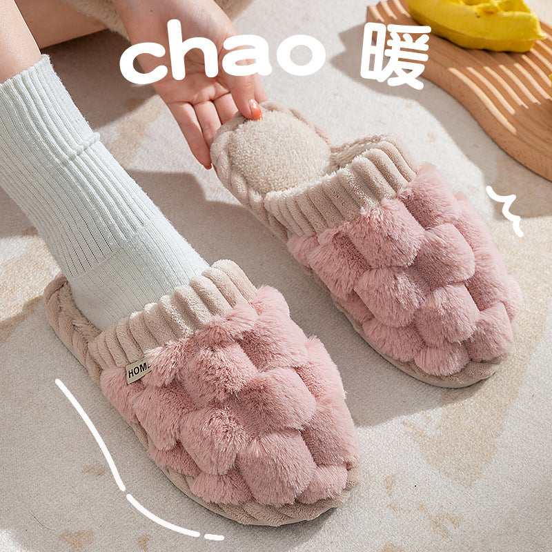 2023 Fall Winter New Women's Indoor Household Couple Anti-slip Warm Fleece Fur Slippers for Men HK22