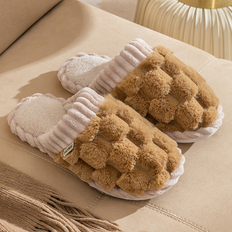 2023 Fall Winter New Women's Indoor Household Couple Anti-slip Warm Fleece Fur Slippers for Men HK22