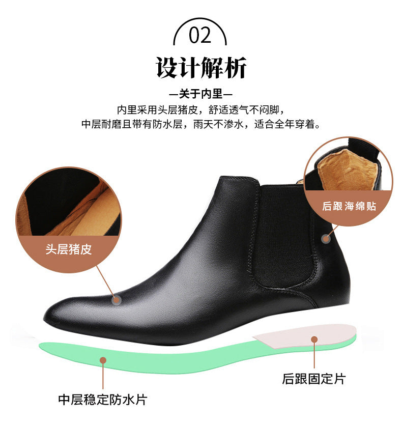 2024 Fall Winter New Top Grain Leather Handmade Shoes Men's Genuine Leather British Chelsea Boots High-top Slip-on HK51