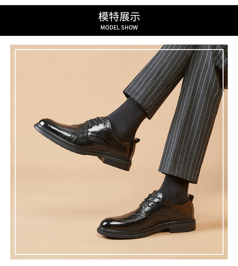 Men's Top Grain Leather Shoes Genuine Leather Breathable Soft Soles British Round Toe Business Formal Soft Upper Casual Wedding Shoes HK57