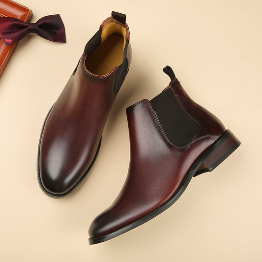 2024 Fall Winter New Top Grain Leather Handmade Shoes Men's Genuine Leather British Chelsea Boots High-top Slip-on HK51