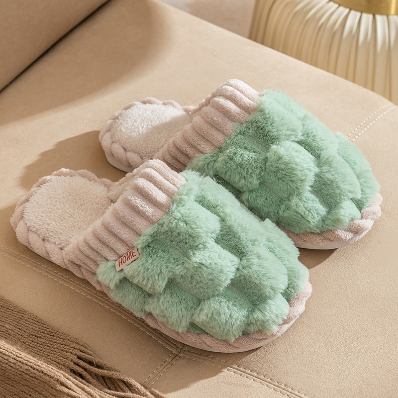 2023 Fall Winter New Women's Indoor Household Couple Anti-slip Warm Fleece Fur Slippers for Men HK22