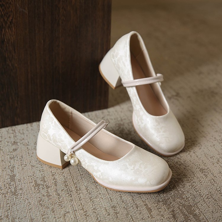 High Heel Single Shoes for Women Medium Chunky Heel Match Cheongsam and Horse-face Skirt Sandals 2024 Summer New Chinese Style Shoes HK31