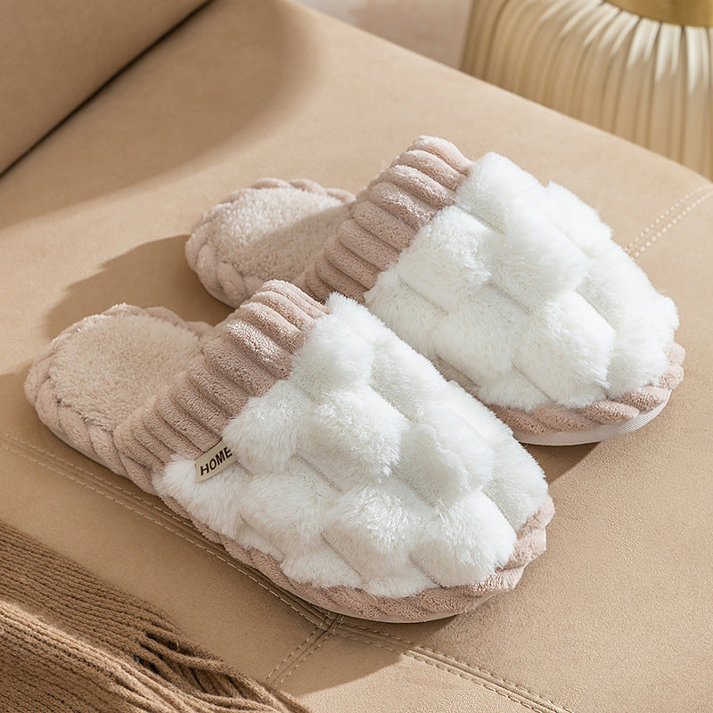 2023 Fall Winter New Women's Indoor Household Couple Anti-slip Warm Fleece Fur Slippers for Men HK22