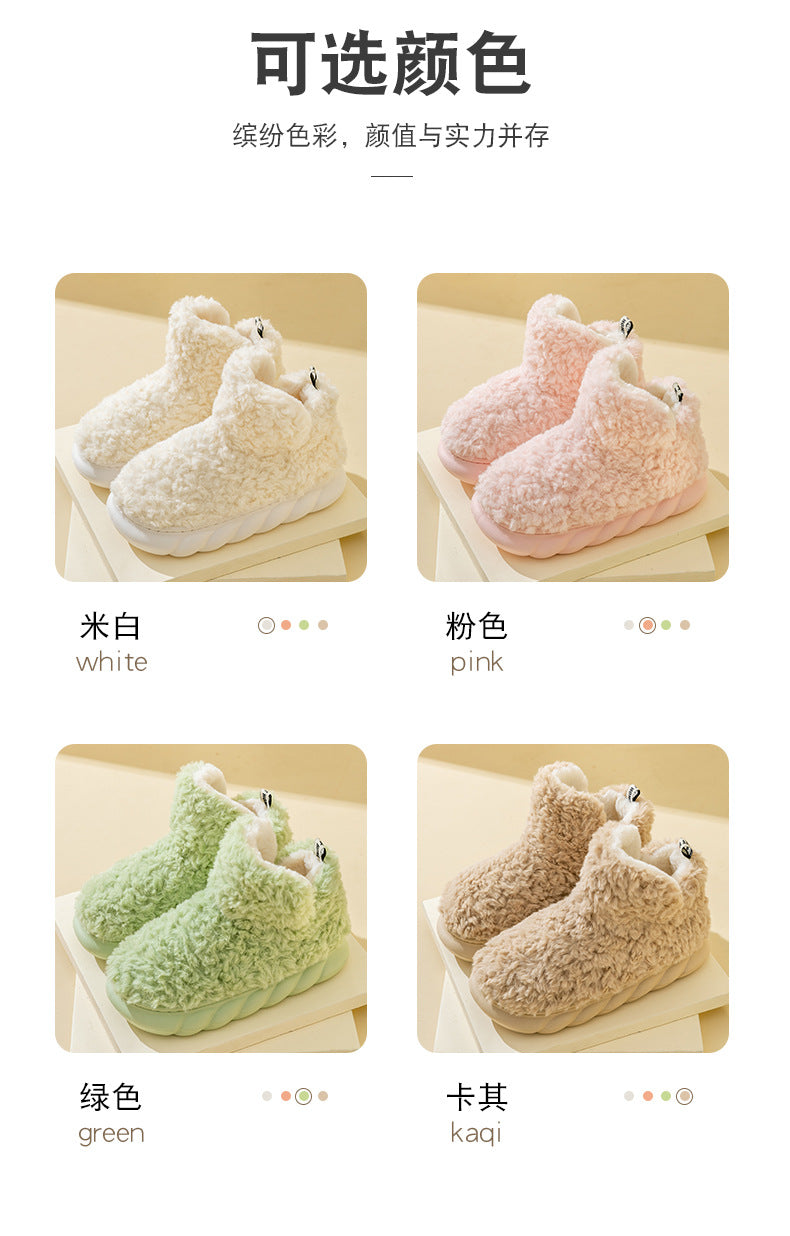 High Heel-covered Cotton Shoes for Women Winter Warm Fuzzy Thick Soles Soft-feel Indoor Anti-slip Maternity Cotton Slippers  HK28