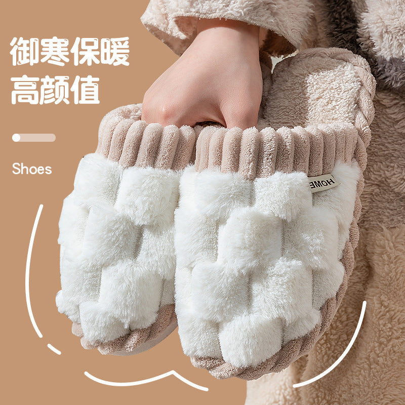 2023 Fall Winter New Women's Indoor Household Couple Anti-slip Warm Fleece Fur Slippers for Men HK22
