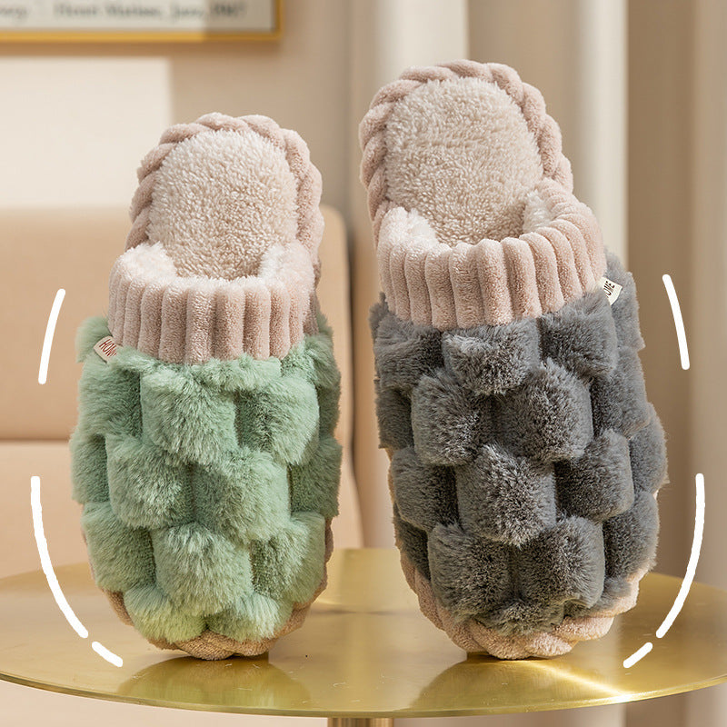 2023 Fall Winter New Women's Indoor Household Couple Anti-slip Warm Fleece Fur Slippers for Men HK22