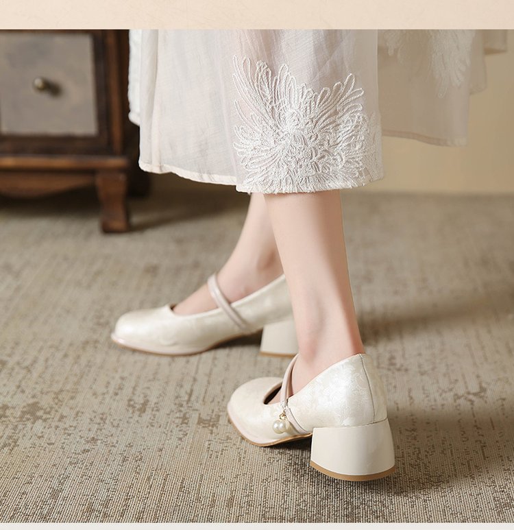 High Heel Single Shoes for Women Medium Chunky Heel Match Cheongsam and Horse-face Skirt Sandals 2024 Summer New Chinese Style Shoes HK31