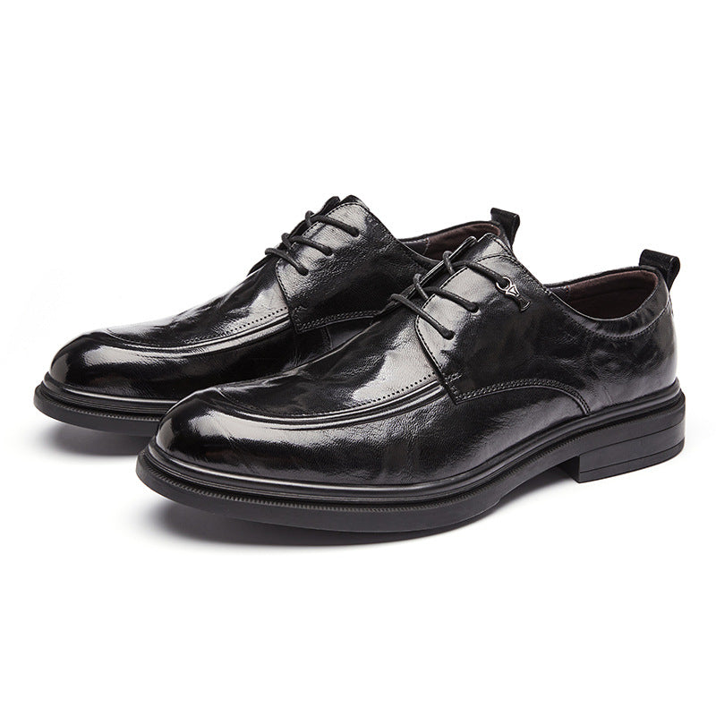 Men's Top Grain Leather Shoes Genuine Leather Breathable Soft Soles British Round Toe Business Formal Soft Upper Casual Wedding Shoes  HK57