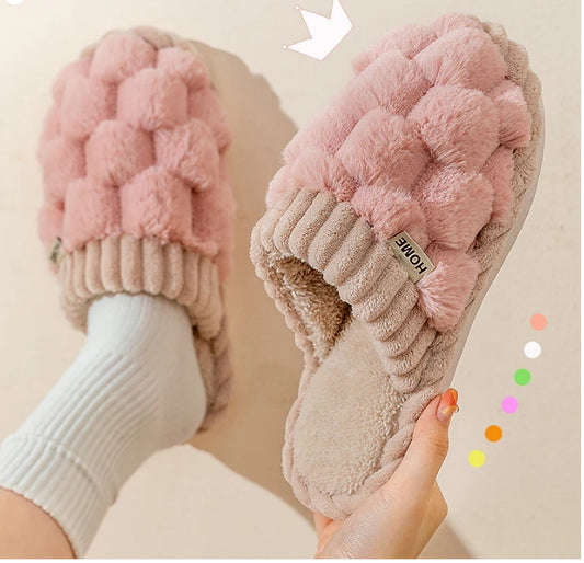 New Women's Indoor Household Couple Anti-slip Warm Fleece Fur Slippers for Men HK10