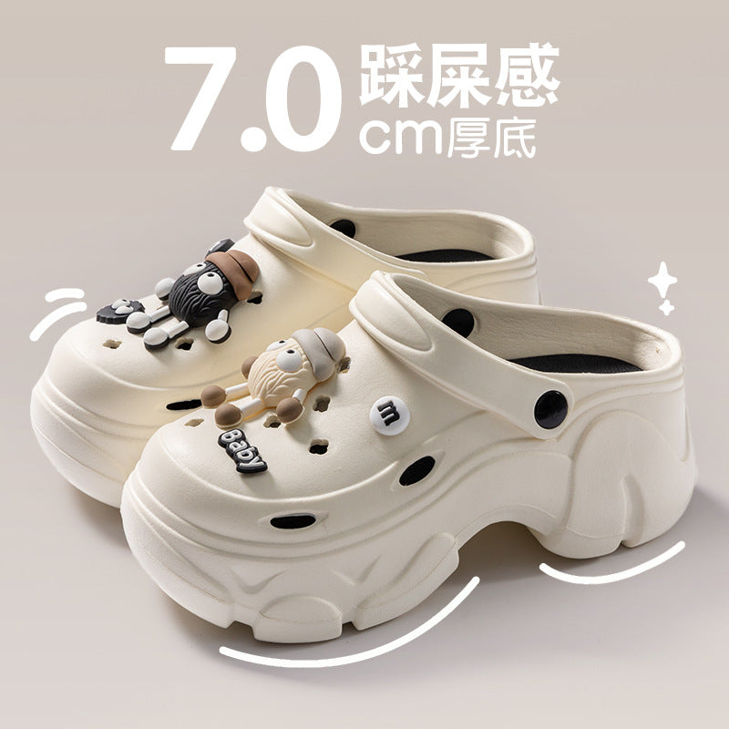 Coal-shaped Crocs for Women 2024 Summer New Cute Platform Thick Soles Soft-feel Height-increasing Anti-slip Toe-covered Slippers HK19