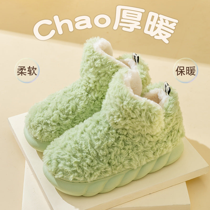 High Heel-covered Cotton Shoes for Women Winter Warm Fuzzy Thick Soles Soft-feel Indoor Anti-slip Maternity Cotton Slippers  HK28