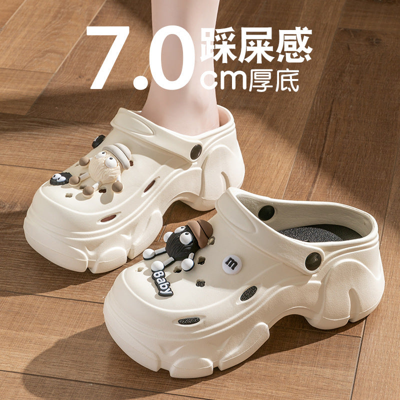 Coal-shaped Crocs for Women 2024 Summer New Cute Platform Thick Soles Soft-feel Height-increasing Anti-slip Toe-covered Slippers HK19
