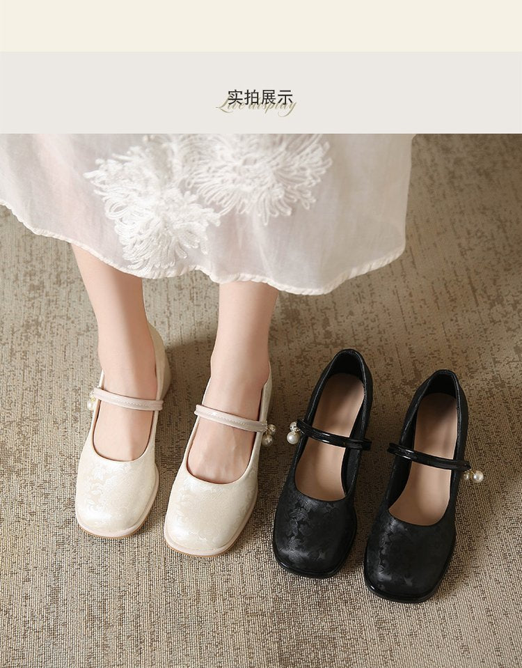 High Heel Single Shoes for Women Medium Chunky Heel Match Cheongsam and Horse-face Skirt Sandals 2024 Summer New Chinese Style Shoes HK31